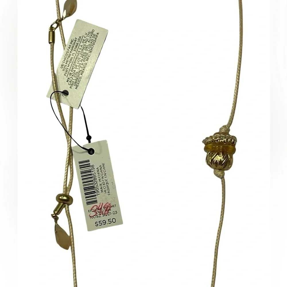 NWT Chico’s Crochet Adjustable Pendant Necklace Champagne/Cream/Tan